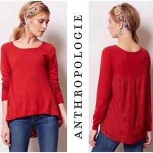 Anthropologie LITTLE YELLOW BIRD Avery Knit Top Womens M Rust Red Lace $98 VGUC